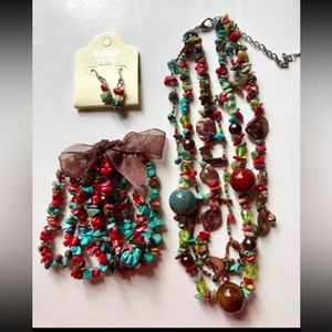 Glass Jewelry Necklace Bracelets and Earrings Set